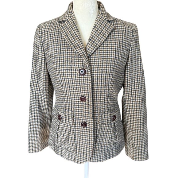 Talbots Petites 4P long sleeve collared houndstooth fully lined blazer jacket - Picture 1 of 9